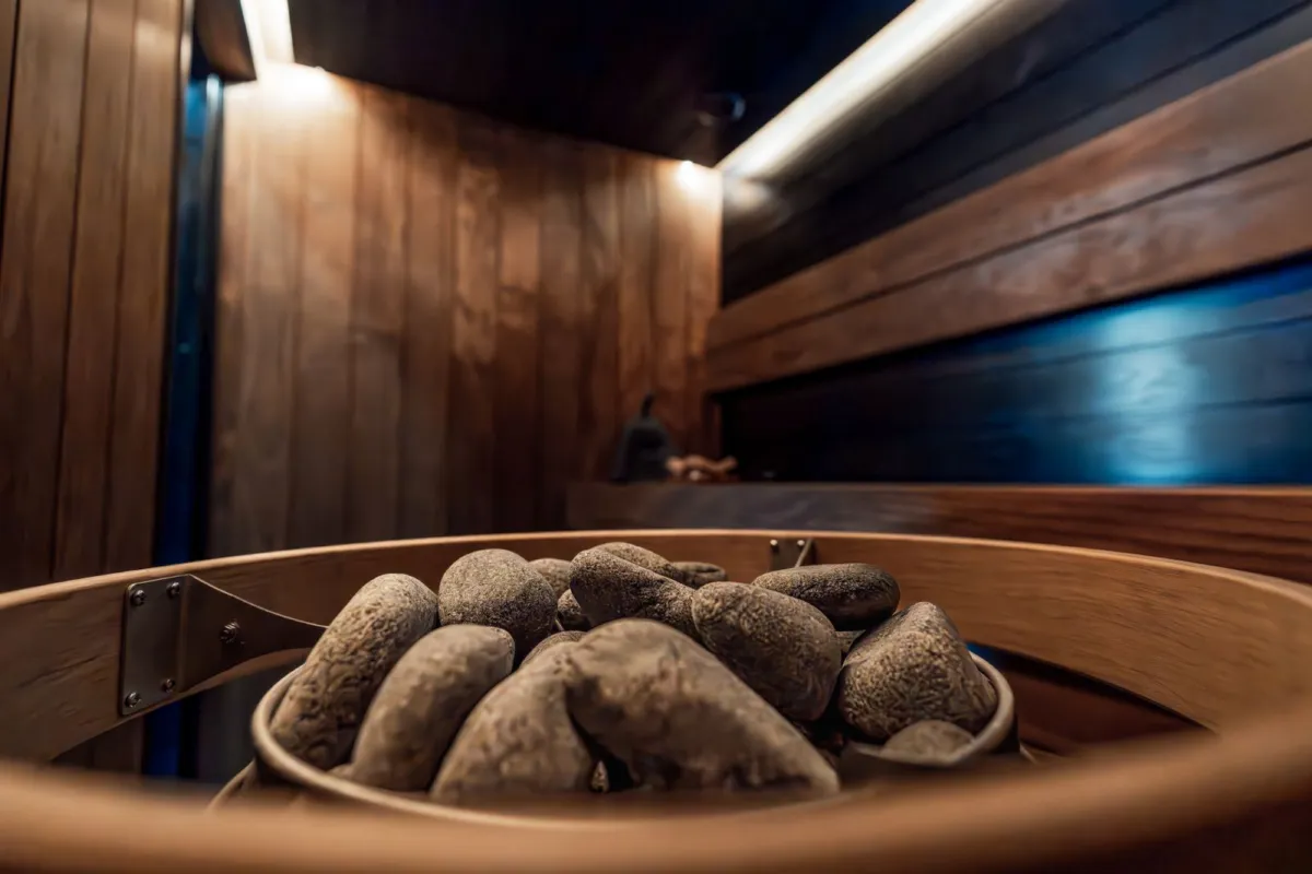 A sauna with an electric heater